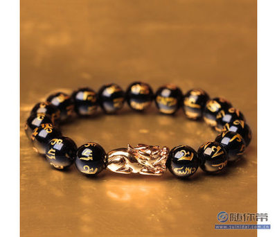 黑曜石欧币金貔貅手链 融合传统与现代的情侣珠宝